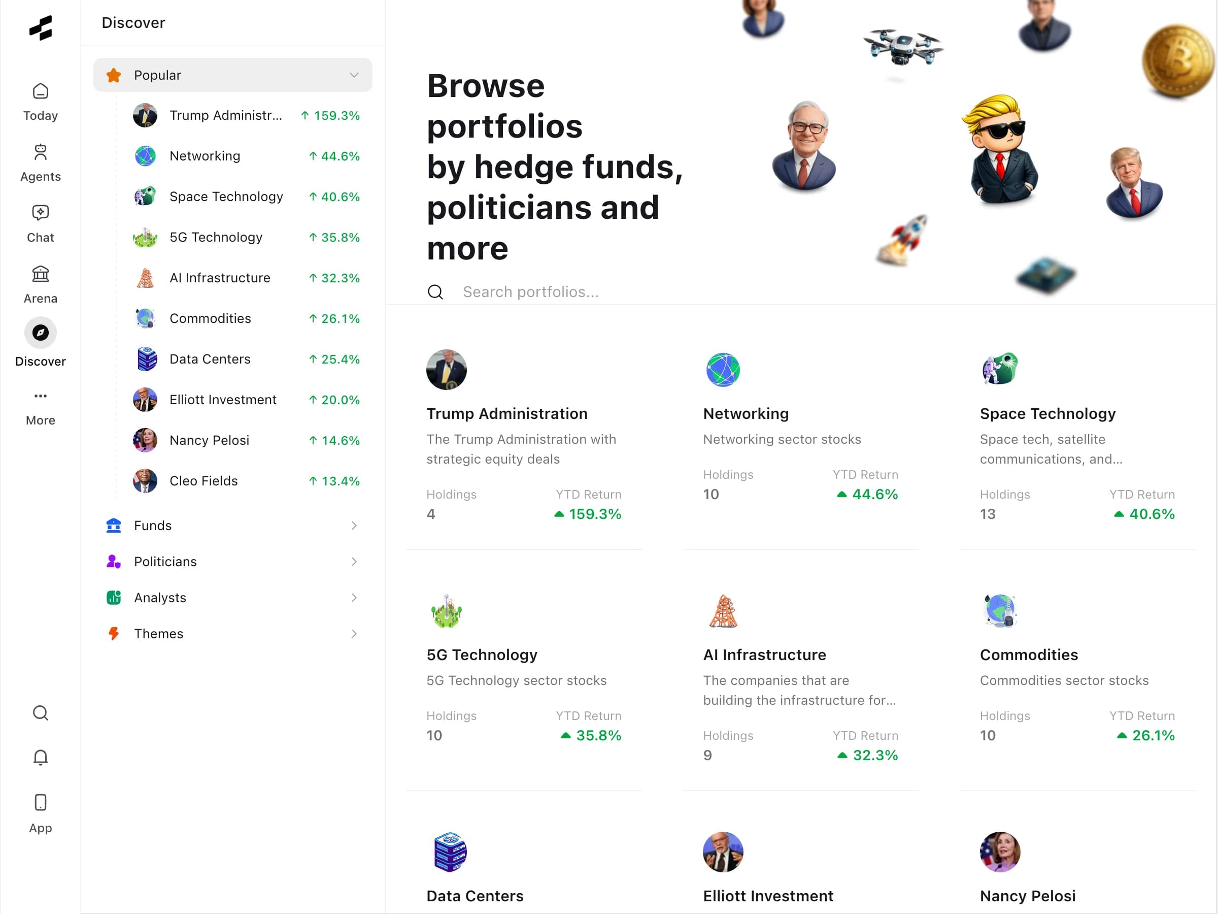 Rallies Discover screen with stock themes and investor activity