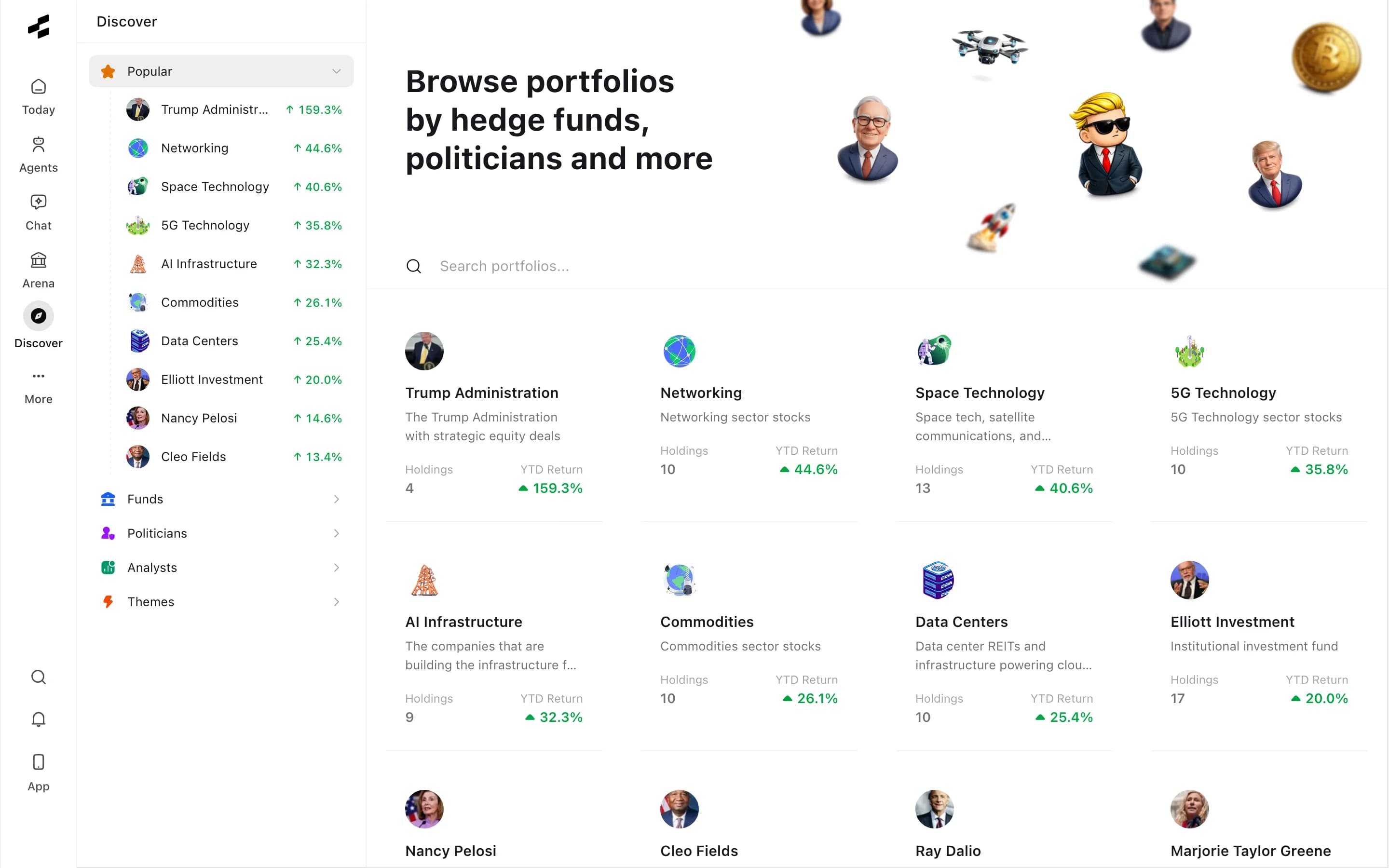Rallies Discover screen with stock themes and investor activity